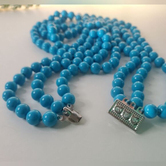 South Sea Shell Turquoise Blue Necklace 8 mm - 17, /18/19 inch Triple - Women's - Picture 3 of 7